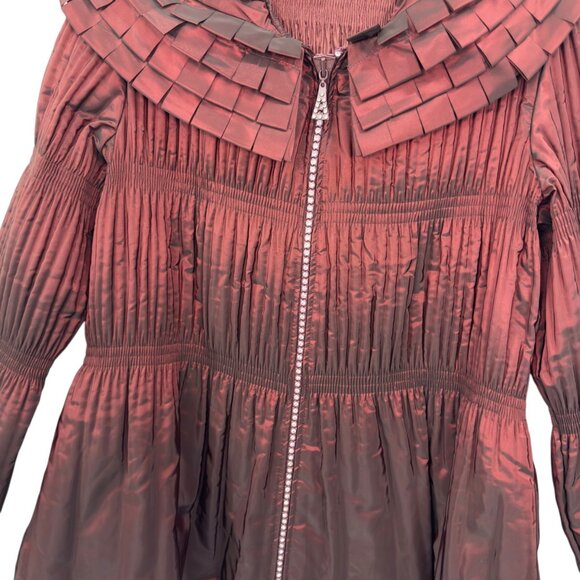 Jerry T Womens Pleated Burgundy Jacket With Unique Collar & Flared Sleeves Size - Picture 8 of 12
